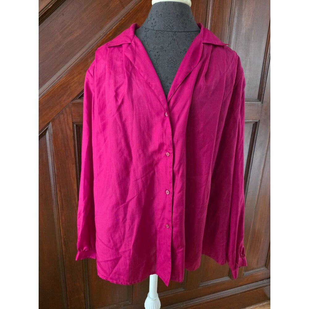Vintage Cali Womens Silk Fuchsia Oversized Button-Up Blouse Size 44